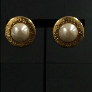 MCM Pearl Gold Tone Clip On Earrings